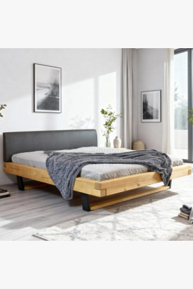 Tömör fenyő ágykeret 180x200 cm, antracit szövet fejtámlával