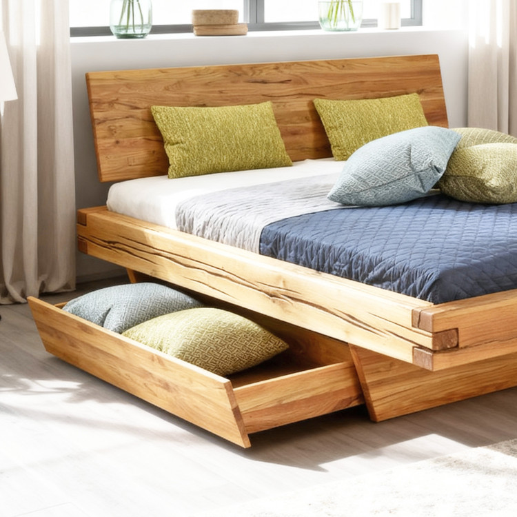 Tölgy ágy gerendából natúr Matus 160 x 200 cm tömör tölgy