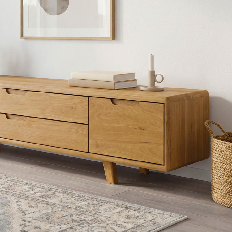 Televíziós komód , tömör tölgy natúr lábakon