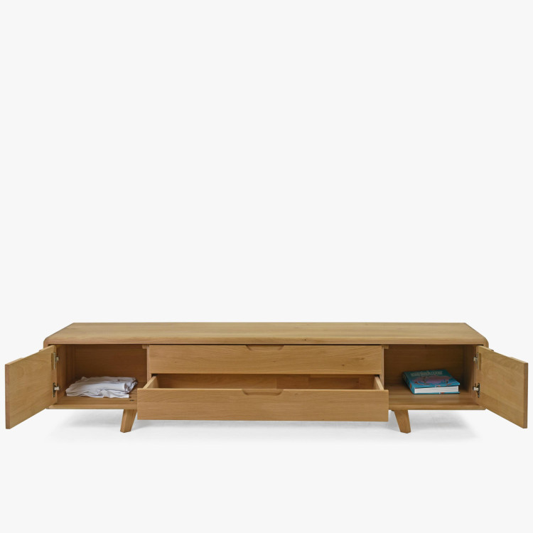 Televíziós komód , tömör tölgy natúr lábakon