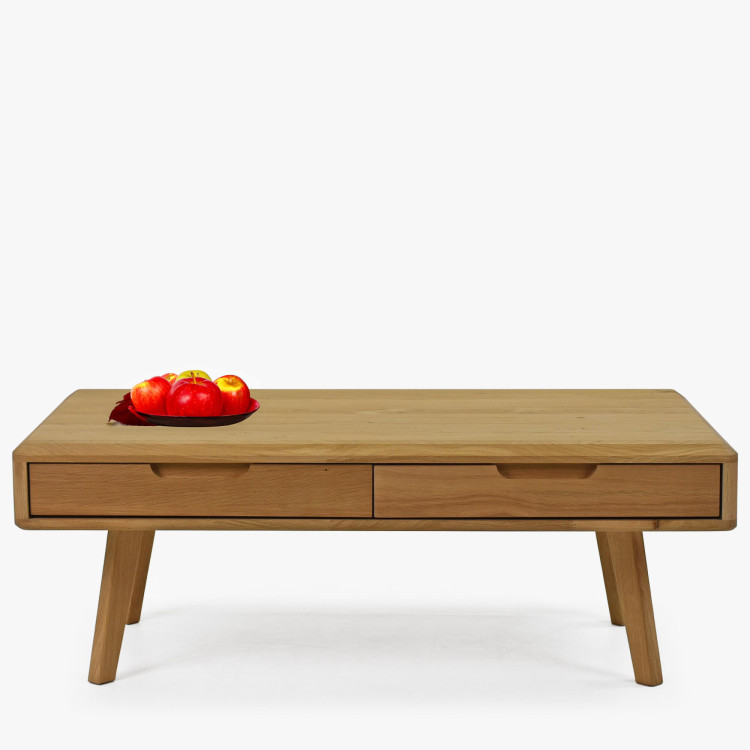 Tömörfa dohányzóasztal fiókokkal, natúr tölgy