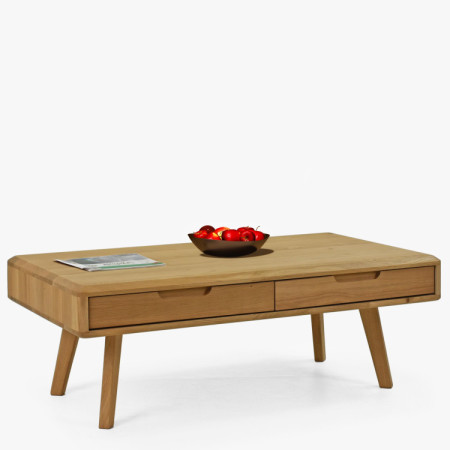 Tömörfa dohányzóasztal fiókokkal, natúr tölgy