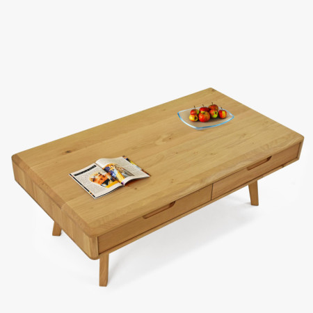 Tömörfa dohányzóasztal fiókokkal, natúr tölgy