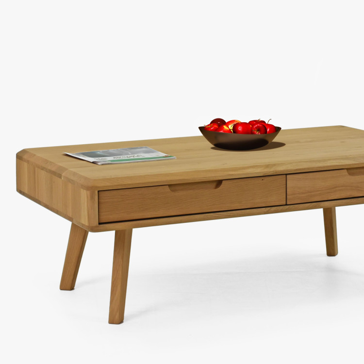 Tömörfa dohányzóasztal fiókokkal, natúr tölgy