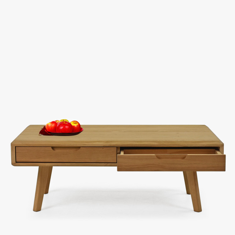 Tömörfa dohányzóasztal fiókokkal, natúr tölgy