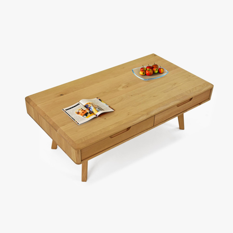 Tömörfa dohányzóasztal fiókokkal, natúr tölgy