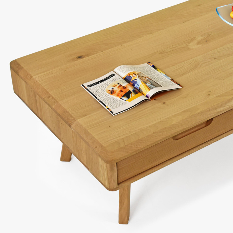 Tömörfa dohányzóasztal fiókokkal, natúr tölgy