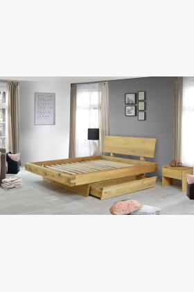 Masszív lucfenyő franciaágy 180x200 cm ágyneműtartó fiókokkal