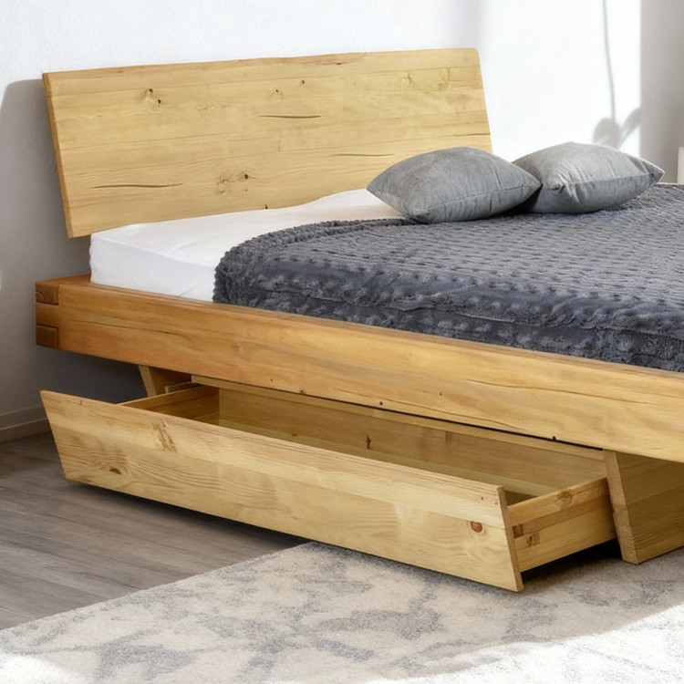 Masszív lucfenyő franciaágy 180x200 cm ágyneműtartó fiókokkal