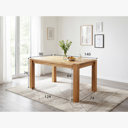 Tömör tölgyfa étkezőasztal, Kassa 140 x 90 cm