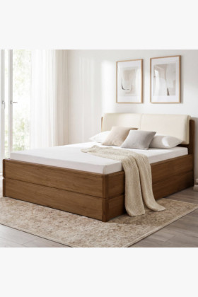 Tömör tölgy franciaágy 160x200 cm füstölt kefélt tölgy tárolóval