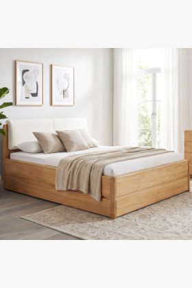 Kefézett tölgy franciaágy 160x200 cm tárolóval, masszív szerkezet