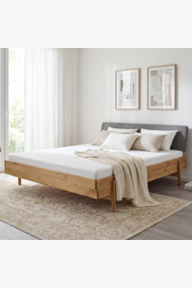 Tölgyfa ágy 180x200 cm, skandináv stílus, masszív fa keret és lábak