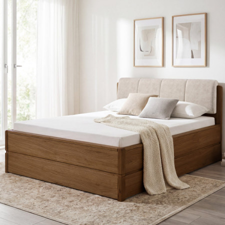 Ágy 200 cm tárolóhellyel, Helsinki Égetett tölgy