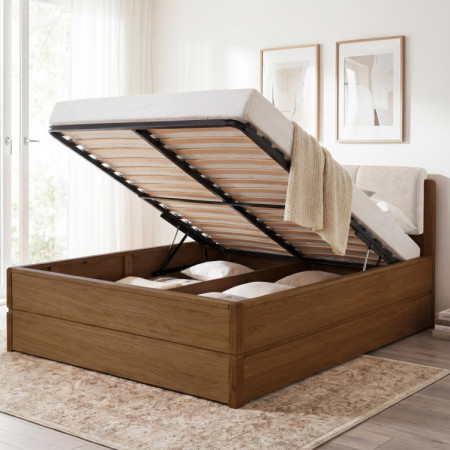 Ágy 200 cm tárolóhellyel, Helsinki Égetett tölgy