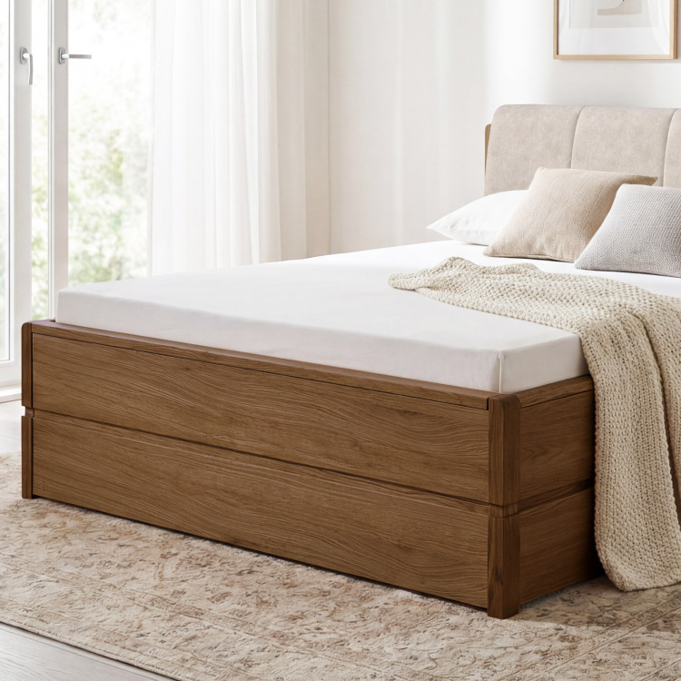 Ágy 200 cm tárolóhellyel, Helsinki Égetett tölgy