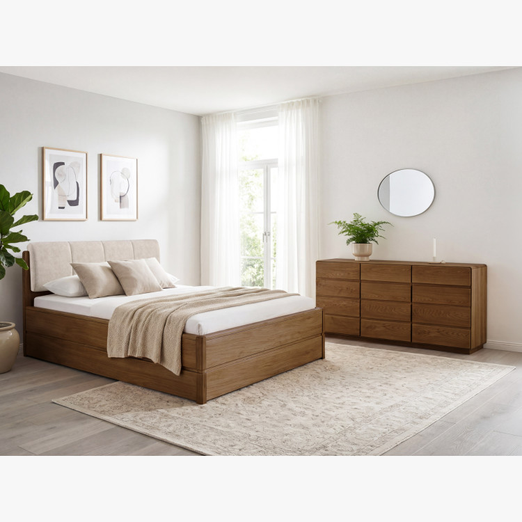 Ágy 200 cm tárolóhellyel, Helsinki Égetett tölgy