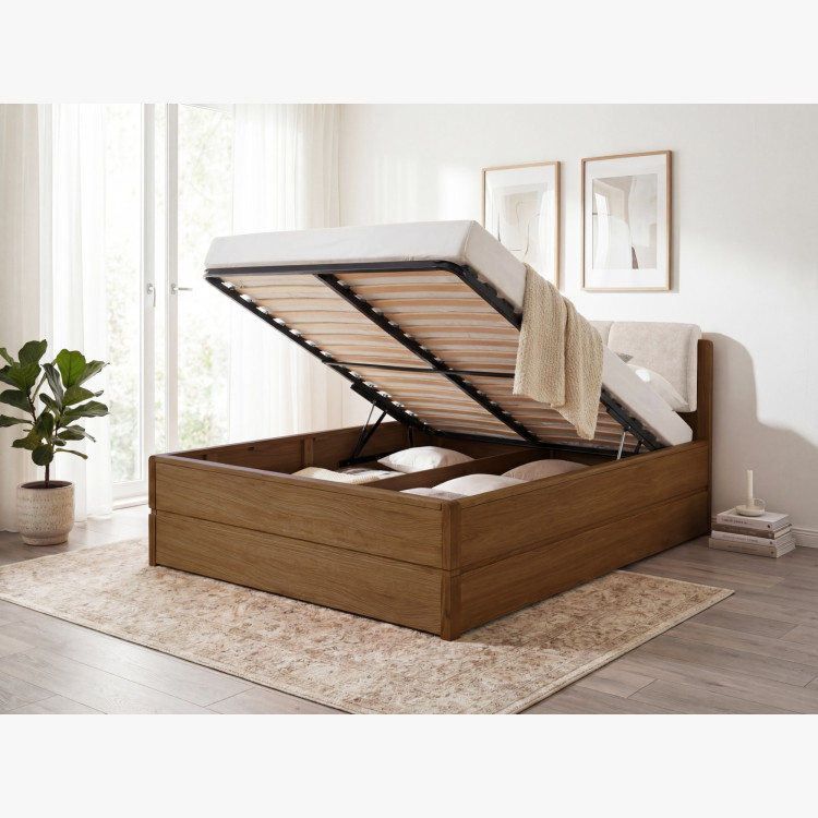 Ágy 200 cm tárolóhellyel, Helsinki Égetett tölgy