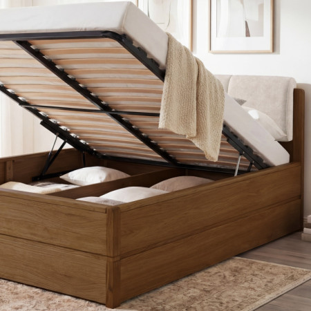 Ágy 200 cm tárolóhellyel, Helsinki Égetett tölgy