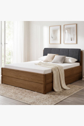 Tömör égetett tölgy franciaágy 200x200 cm tárolóval, D'oro szövet