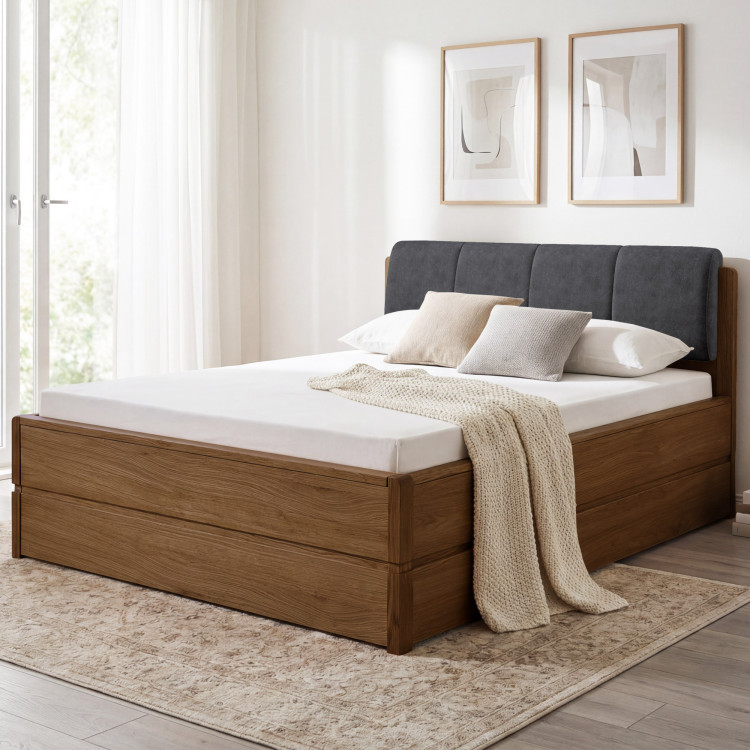 Ágy 200 cm tárolóhellyel, Helsinki Égetett tölgy