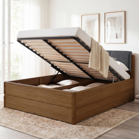 Ágy 200 cm tárolóhellyel, Helsinki Égetett tölgy