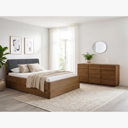 Ágy 200 cm tárolóhellyel, Helsinki Égetett tölgy