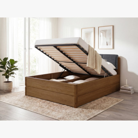 Ágy 200 cm tárolóhellyel, Helsinki Égetett tölgy