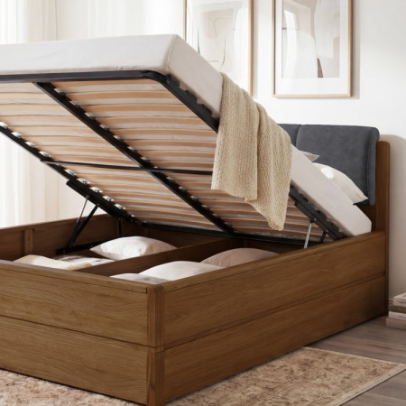 Ágy 200 cm tárolóhellyel, Helsinki Égetett tölgy