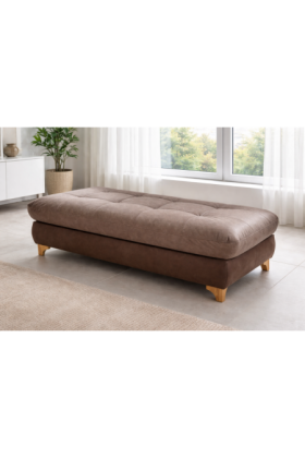 Tárolós Carolina taburett fa lábakkal, Bingo anyag kárpitozással