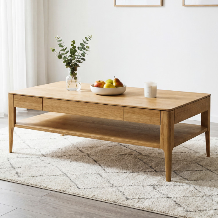 Dohányzóasztal fiókkal, tömör tölgy