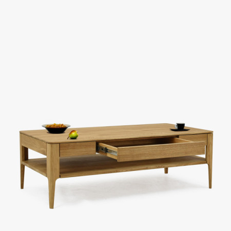 Dohányzóasztal fiókkal, tömör tölgy