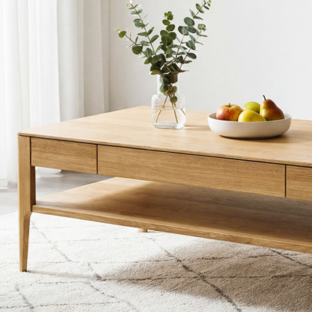 Dohányzóasztal fiókkal, tömör tölgy