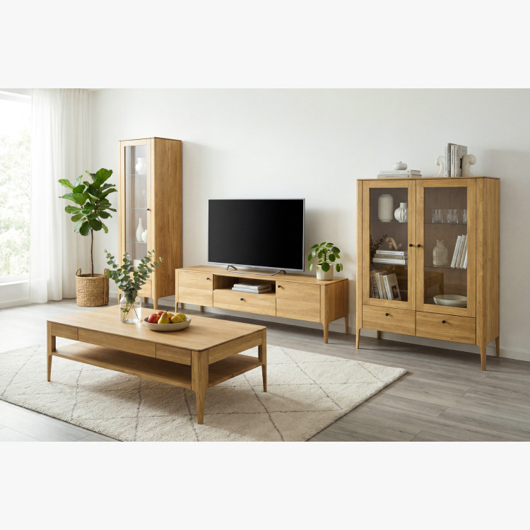 Dohányzóasztal fiókkal, tömör tölgy