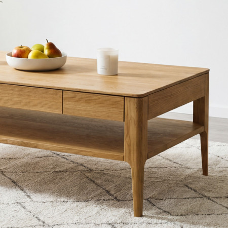 Dohányzóasztal fiókkal, tömör tölgy