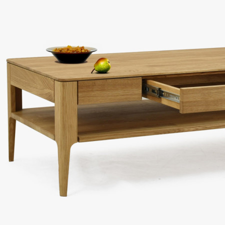 Dohányzóasztal fiókkal, tömör tölgy