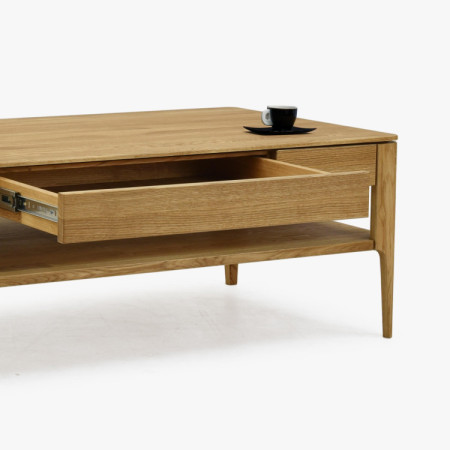 Dohányzóasztal fiókkal, tömör tölgy