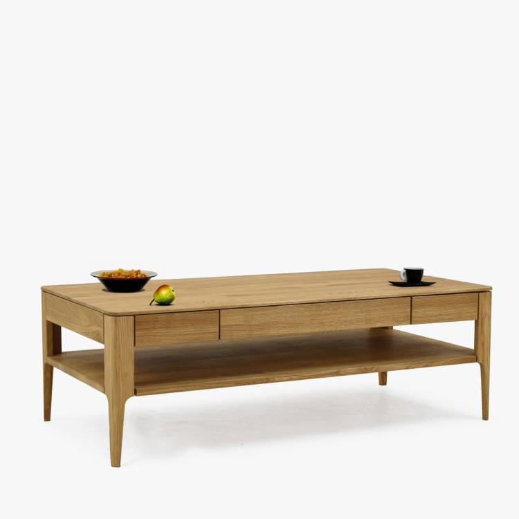 Dohányzóasztal fiókkal, tömör tölgy