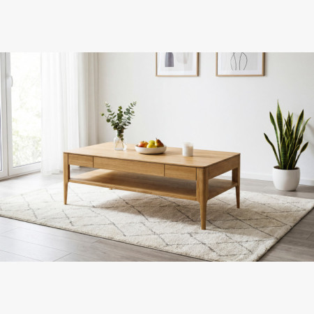 Dohányzóasztal fiókkal, tömör tölgy