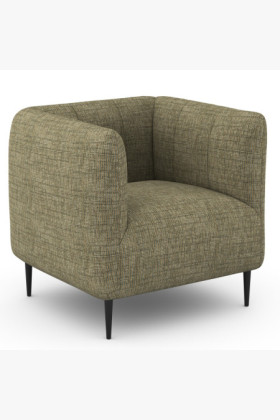 modern ívelt vonalú kárpitozott fotel fém lábakkal, szürke