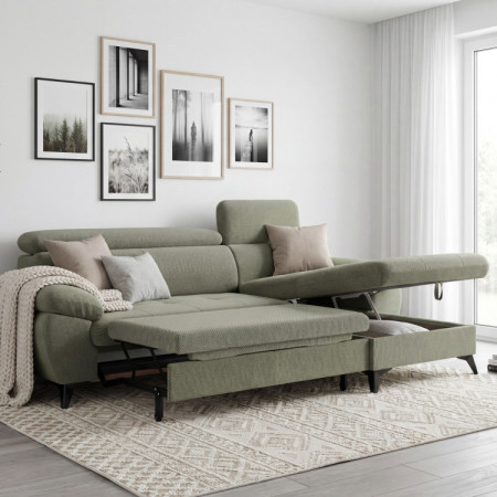 Sarokkanapé ágyfunkcióval zöld - turtle , Jobb oldali sarok