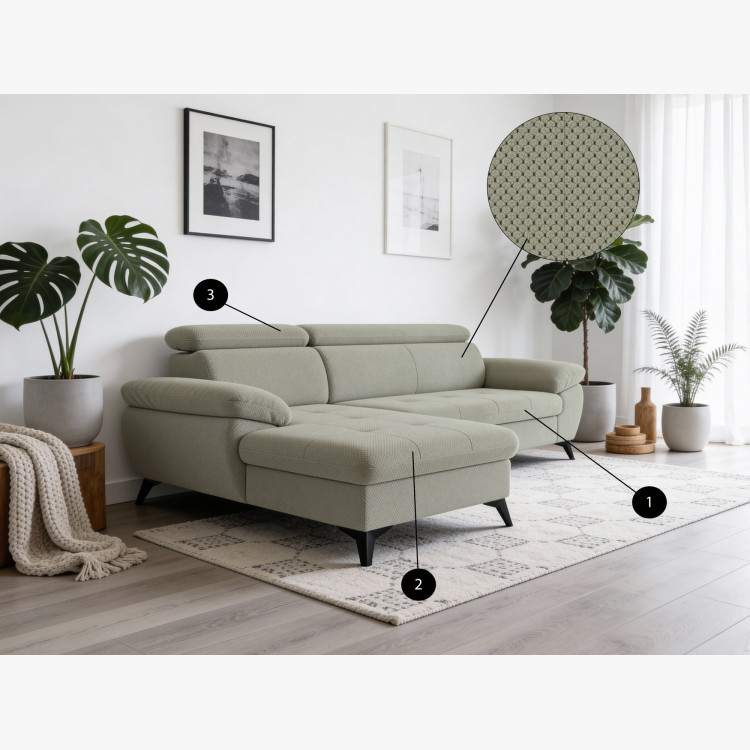 Sarokkanapé ágyfunkcióval zöld - turtle , Jobb oldali sarok