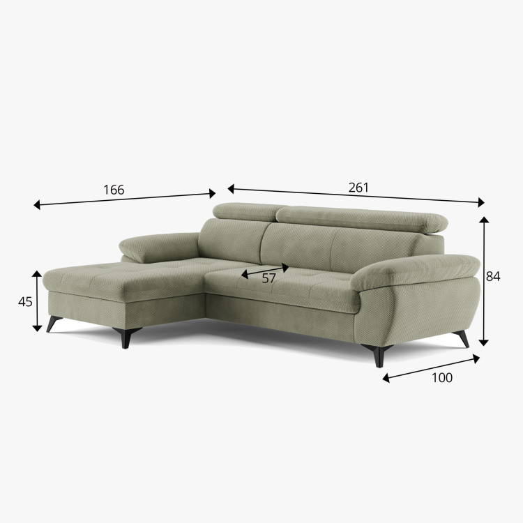 Sarokkanapé ággyá nyitható zöld - turtle , Sarok balos