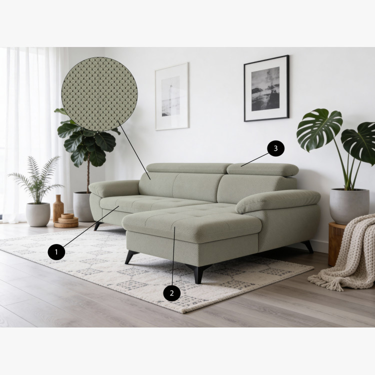 Sarokkanapé ággyá nyitható zöld - turtle , Sarok balos