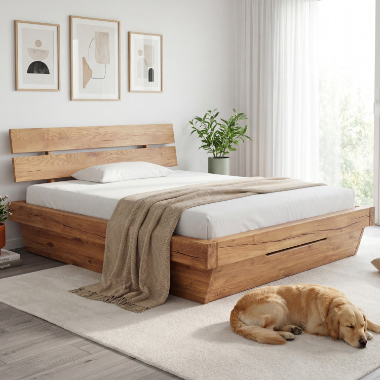 Masszív luxuságy tölgy gerendákból, Franciaágy 180 x 200 cm