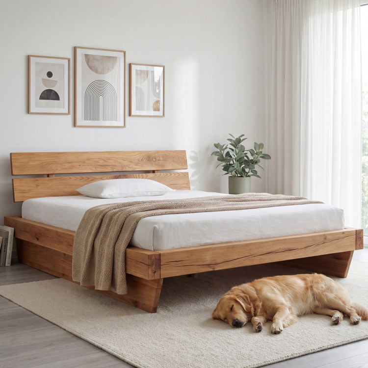 Masszív luxuságy tölgy gerendákból, Franciaágy 180 x 200 cm