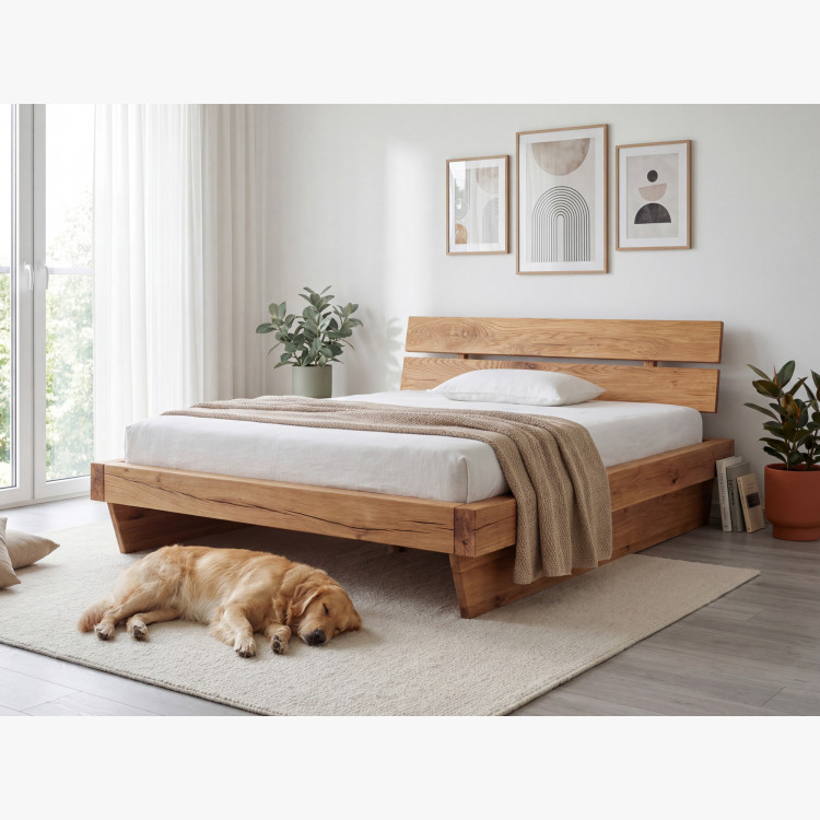 Masszív luxuságy tölgy gerendákból, Franciaágy 180 x 200 cm