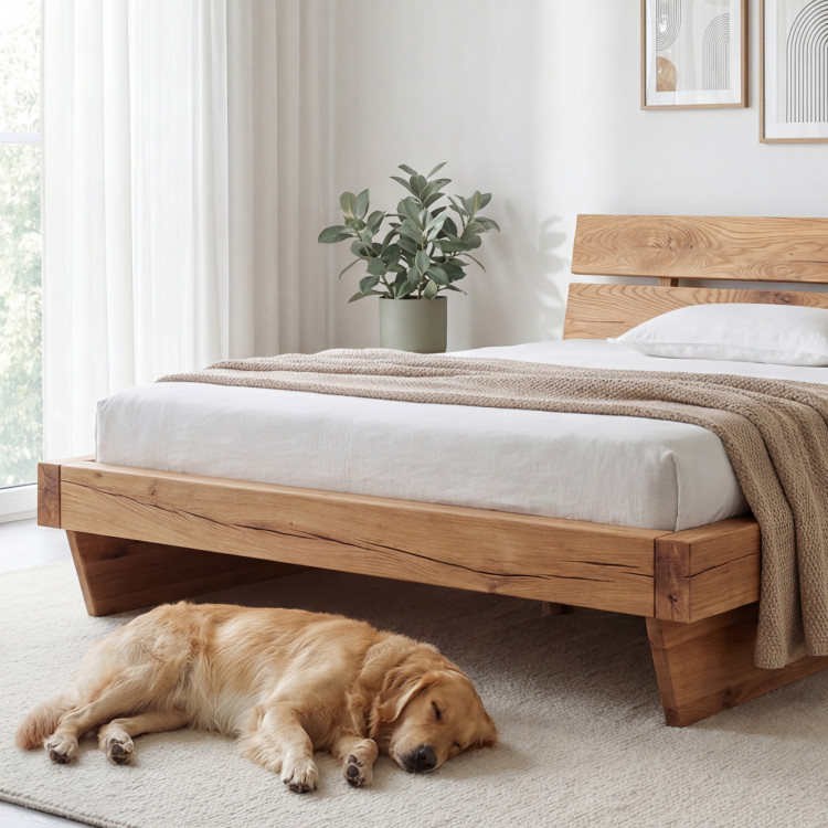 Masszív luxuságy tölgy gerendákból, Franciaágy 180 x 200 cm