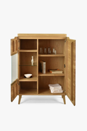 Alacsony vitrineszekrény tölgyfa tömörfából lábakon, Praha típus 45 2