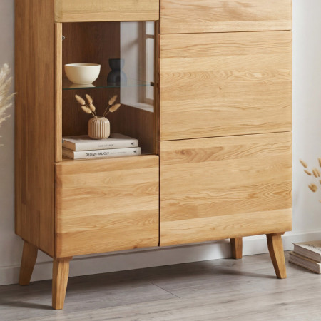 Alacsony vitrineszekrény tölgyfa tömörfából lábakon, Praha típus 45